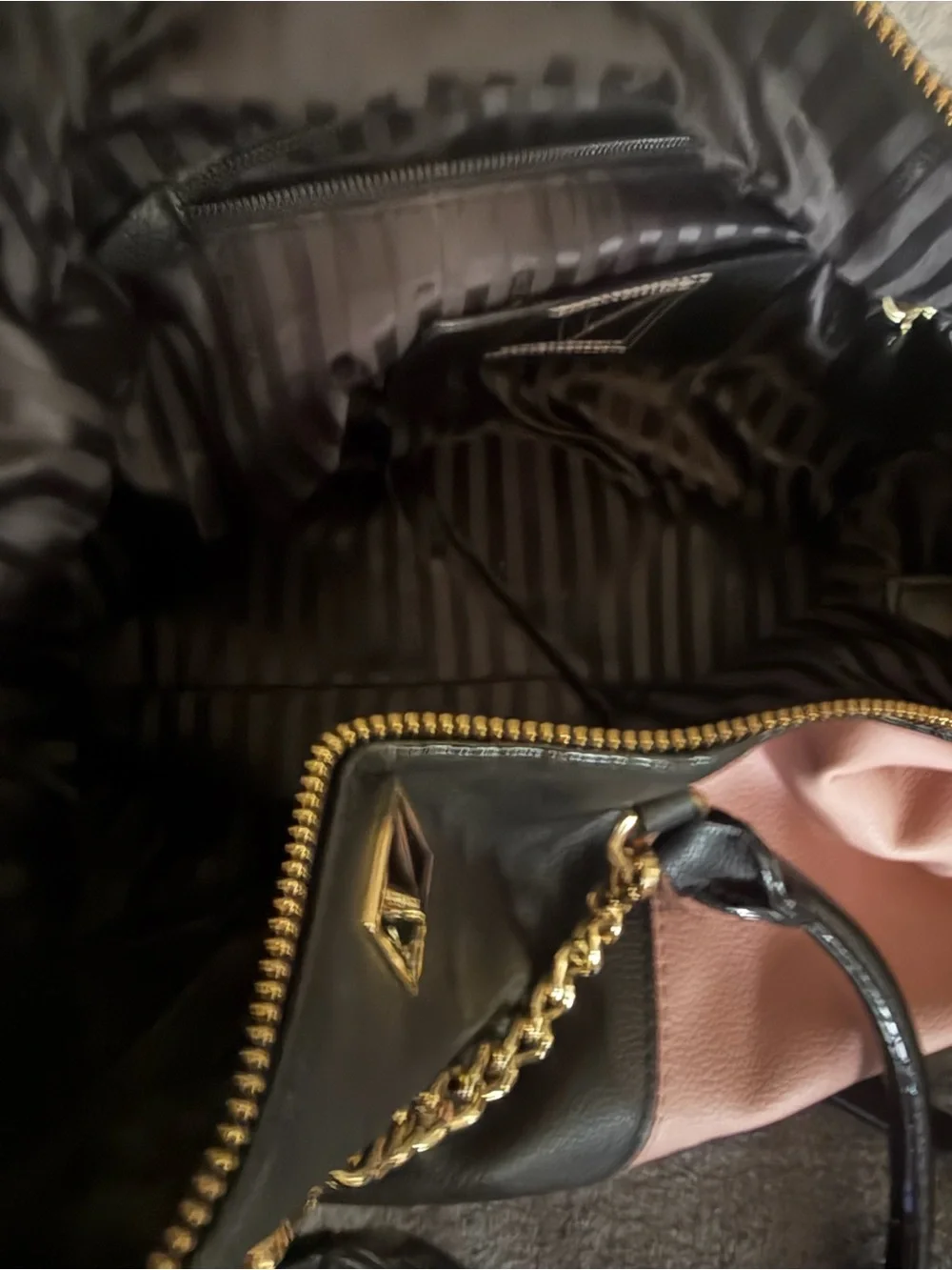 Victoria Secret Tri-Panel faux Leather Tote in Black, Cream & Pink